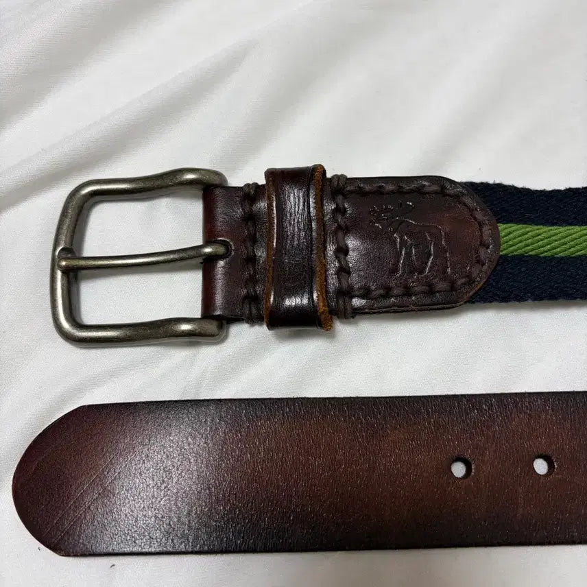 [BUNJANG] Abercrombie &amp; Fitch Stripe Canvas Leather Belt / 아베크롬비 스트라이프 캔버스 가죽 벨트