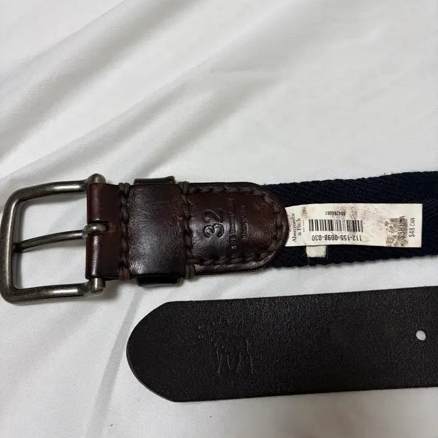 [BUNJANG] Abercrombie &amp; Fitch Stripe Canvas Leather Belt / 아베크롬비 스트라이프 캔버스 가죽 벨트