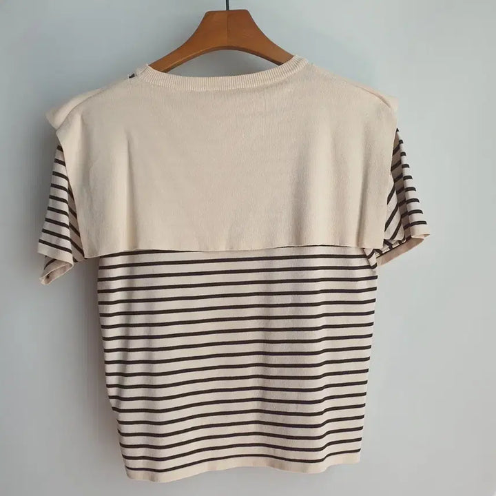 [BUNJANG] Striped Short Sleeve Knit T-Shirt Free Size / 1223 단가라 반팔 니트 티셔츠 F