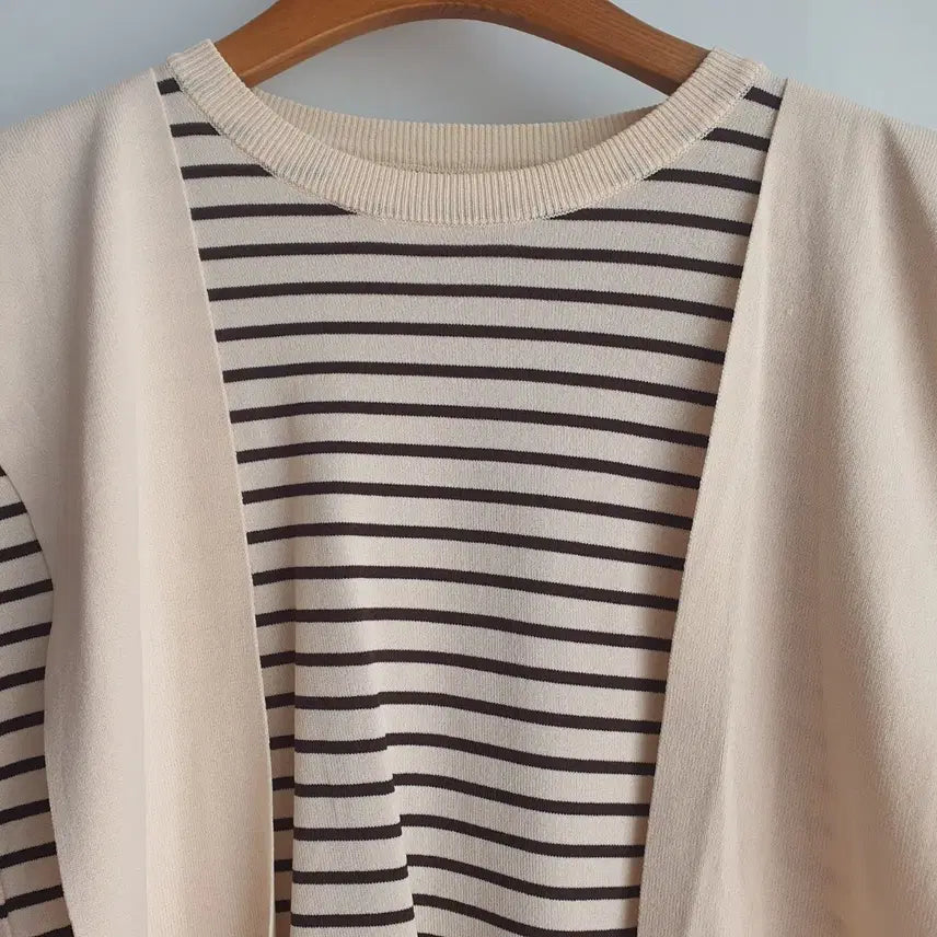 [BUNJANG] Striped Short Sleeve Knit T-Shirt Free Size / 1223 단가라 반팔 니트 티셔츠 F