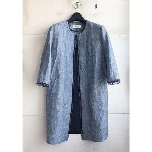 [BUNJANG] Blue Pepe 100% Linen Open Jacket Navy Trim Size 55-66 / 블루페페 정품 - 55.66/새거수준