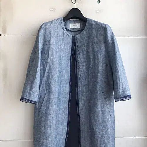 [BUNJANG] Blue Pepe 100% Linen Open Jacket Navy Trim Size 55-66 / 블루페페 정품 - 55.66/새거수준