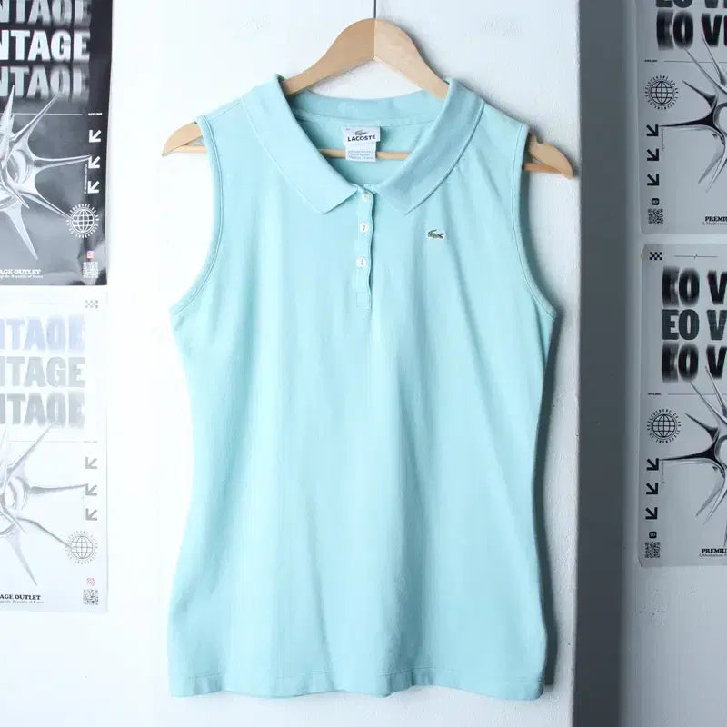 [BUNJANG] Lacoste Short Sleeve Polo T-shirt Sleeveless Light Blue - 768C / W(L-XL) 라코스테 반팔 카라 티셔츠 민소매 연블루-768C