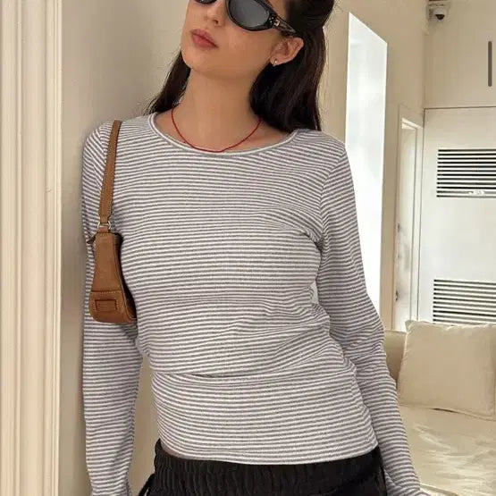 [BUNJANG] Bittercells Essential Ribbed Tee Grey &amp; Stripe Grey / 비터셀즈 에센셜 골지 티 그레이 &amp; 스트라이프그레이 새상품