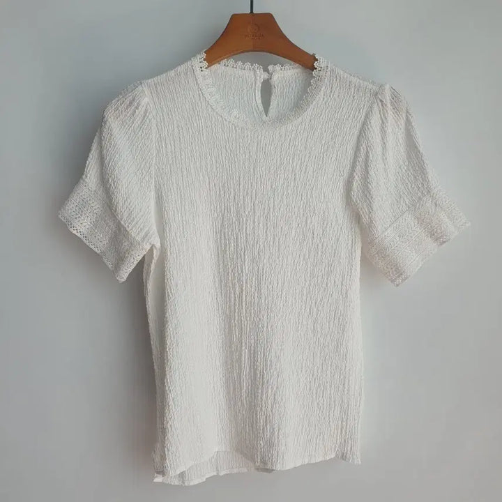 [BUNJANG] White Punching Lace Short Sleeve Blouse / 1224 화이트 펀칭 레이스 반팔 블라우스F