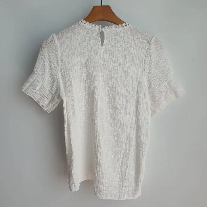[BUNJANG] White Punching Lace Short Sleeve Blouse / 1224 화이트 펀칭 레이스 반팔 블라우스F