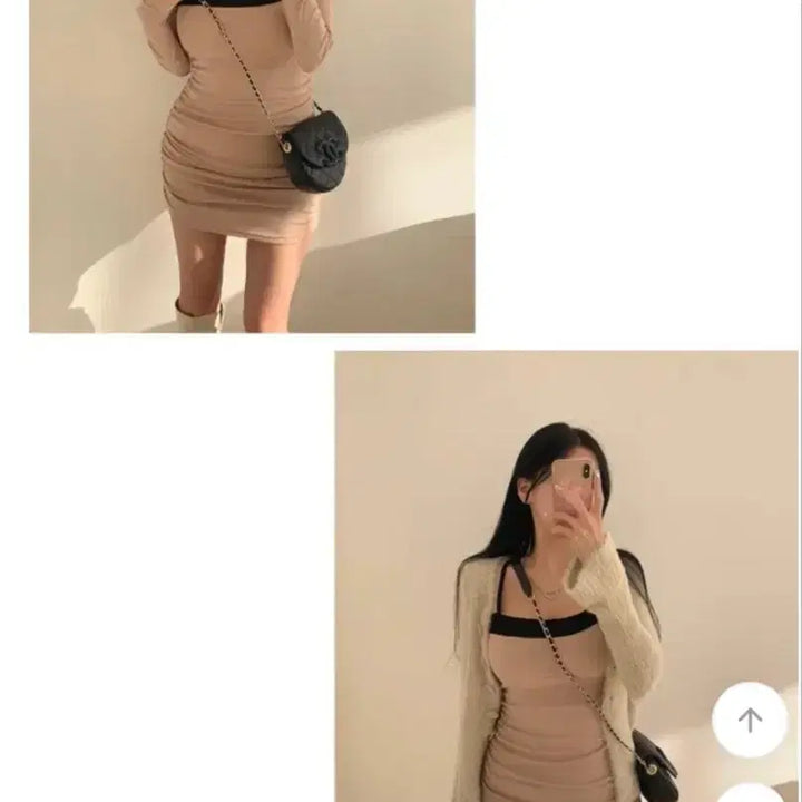 [BUNJANG] Colorblock Shirring Mini Dress / 배색 셔링 미니 원피스