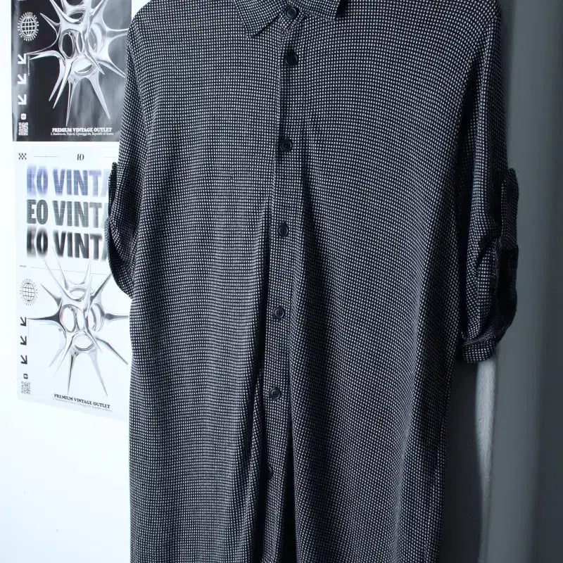 [BUNJANG] Tomboy Half Sleeve Collar T-Shirt Navy / W(F) 톰보이 반팔 카라 티셔츠 셔츠 남방 패턴 네이비-7696