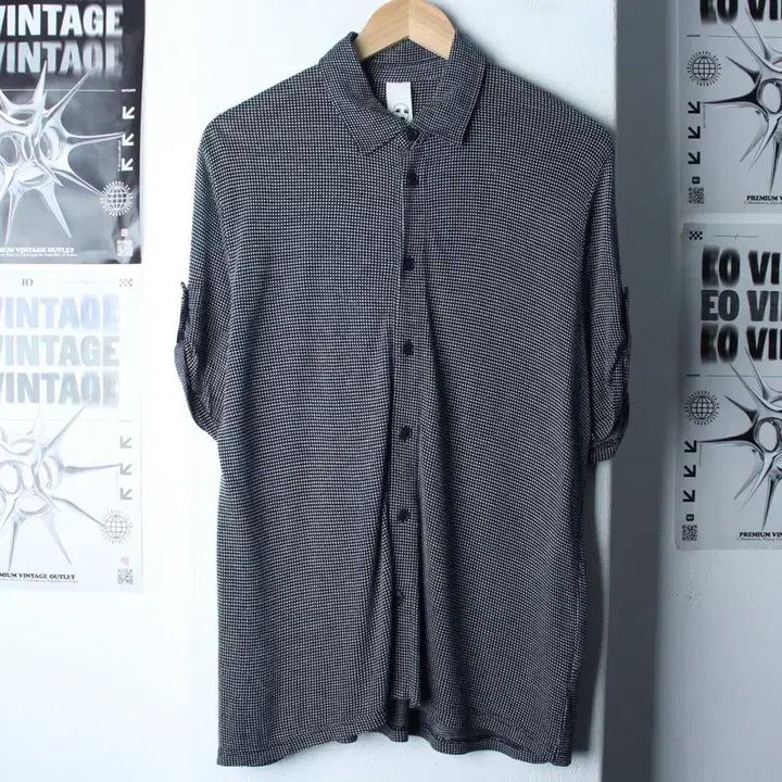 [BUNJANG] Tomboy Half Sleeve Collar T-Shirt Navy / W(F) 톰보이 반팔 카라 티셔츠 셔츠 남방 패턴 네이비-7696