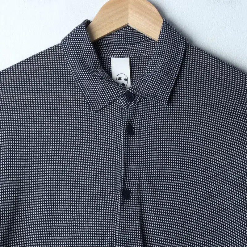 [BUNJANG] Tomboy Half Sleeve Collar T-Shirt Navy / W(F) 톰보이 반팔 카라 티셔츠 셔츠 남방 패턴 네이비-7696