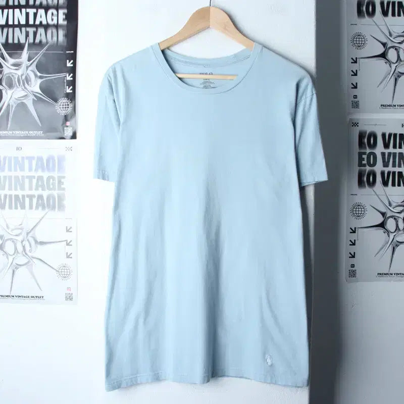 [BUNJANG] Polo Ralph Lauren Short Sleeve T-Shirt Light Blue / (L-XL) 폴로 랄프로렌 반팔 티셔츠 연블루 무지 포니 기본-76A1