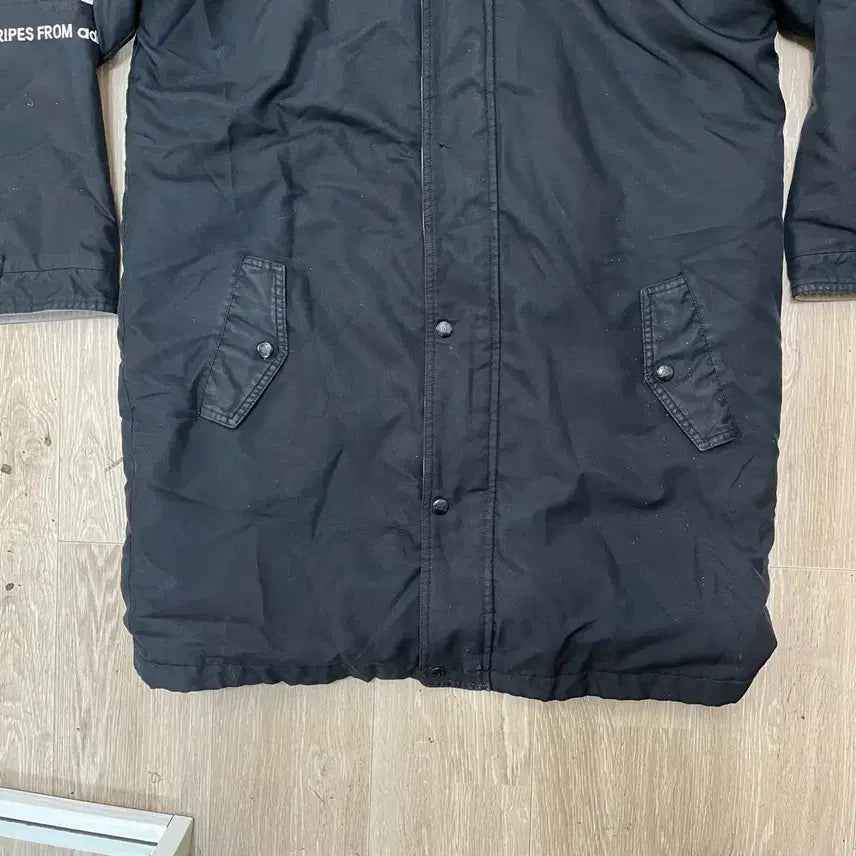 [BUNJANG] Adidas Big Logo Three-Stripes Fleece Lined Long Padded Jacket M/95 / 아디다스 빅로고 삼선 기모 후드 롱패딩 M/95