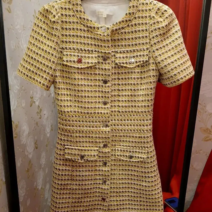 [BUNJANG] Maje Yellow Tweed Short Sleeve Dress / 7/54 마쥬 옐로우 트위드 반팔 원피스