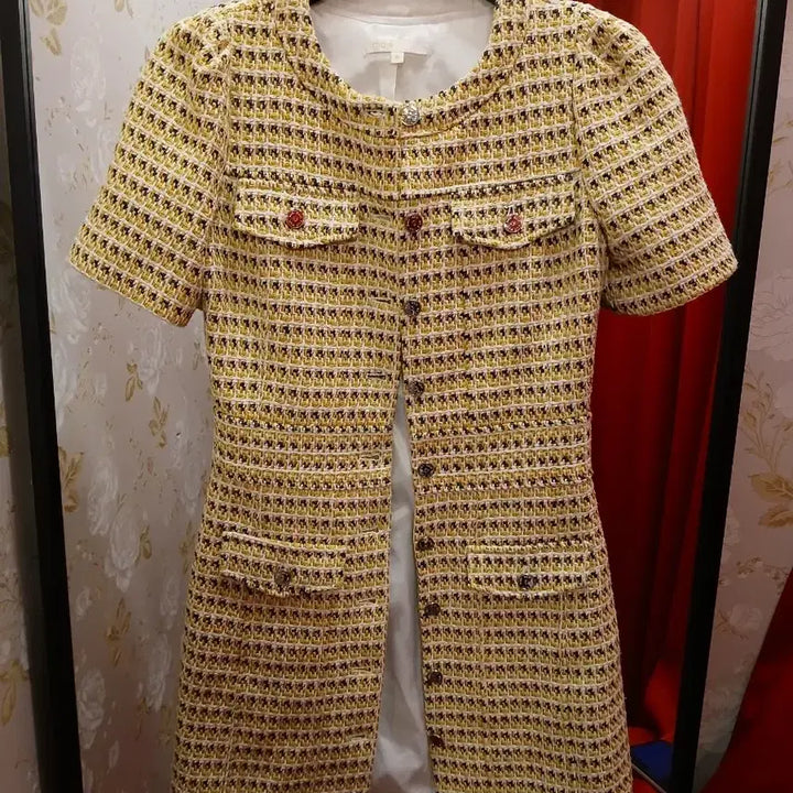 [BUNJANG] Maje Yellow Tweed Short Sleeve Dress / 7/54 마쥬 옐로우 트위드 반팔 원피스