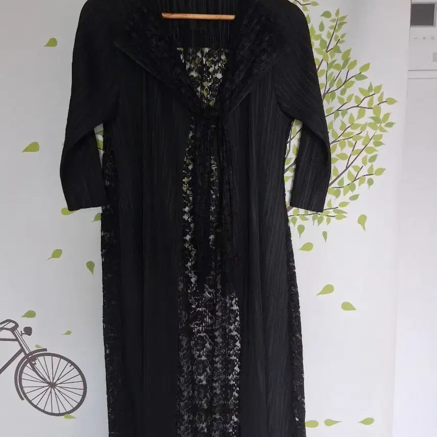 [BUNJANG] Black Pleated Lace Long Cardigan / 블랙 플리츠 레이스 롱 가디건