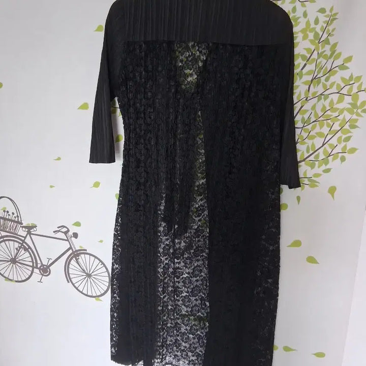 [BUNJANG] Black Pleated Lace Long Cardigan / 블랙 플리츠 레이스 롱 가디건