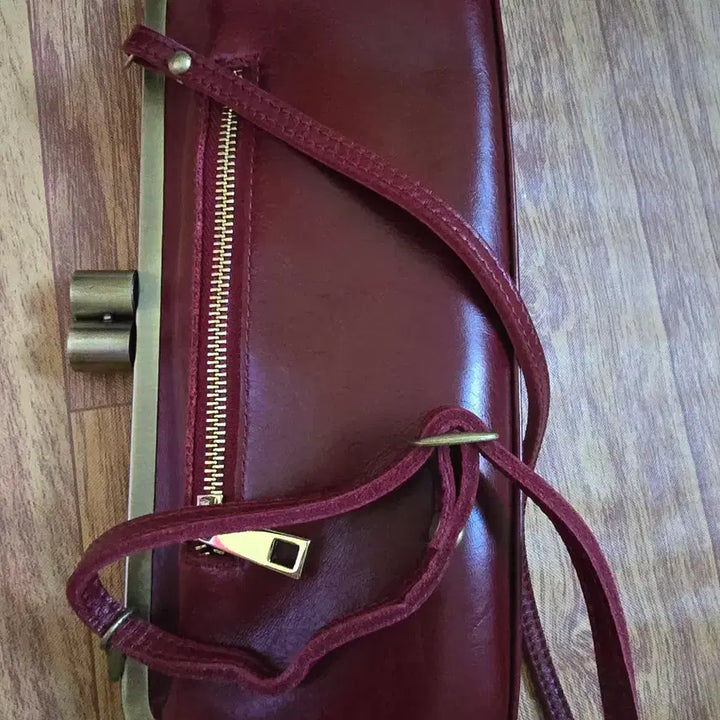 [BUNJANG] Red Leather Frame Crossbody Bag / 레드 가죽 프레임 크로스백