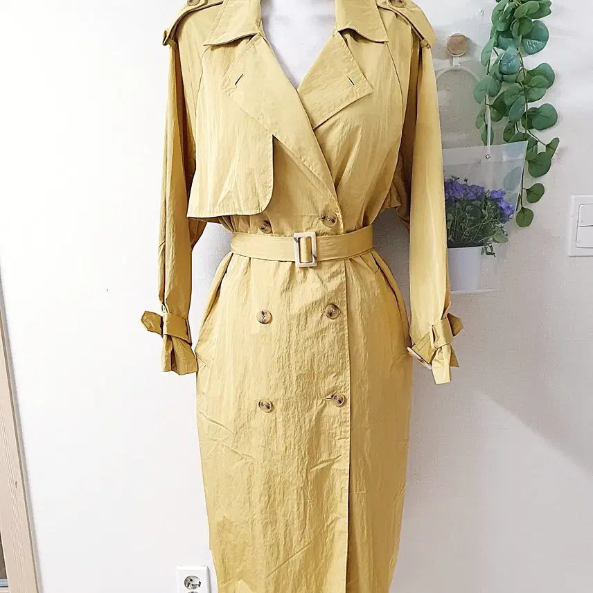 [BUNJANG] BAS Belted Double Trench Coat Yellow / BAS 벨티드 더블 트렌치코트 55~88 옐로우