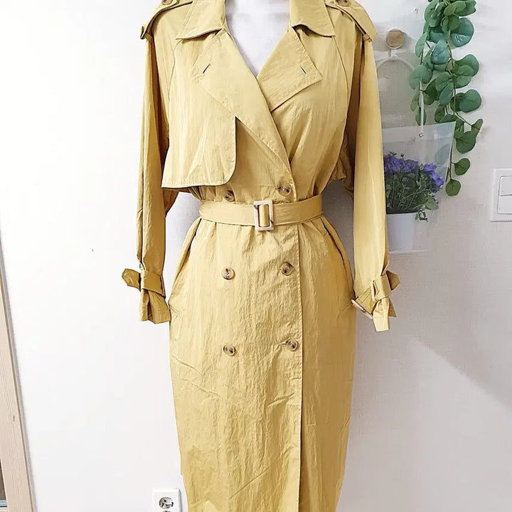 [BUNJANG] BAS Belted Double Trench Coat Yellow / BAS 벨티드 더블 트렌치코트 55~88 옐로우