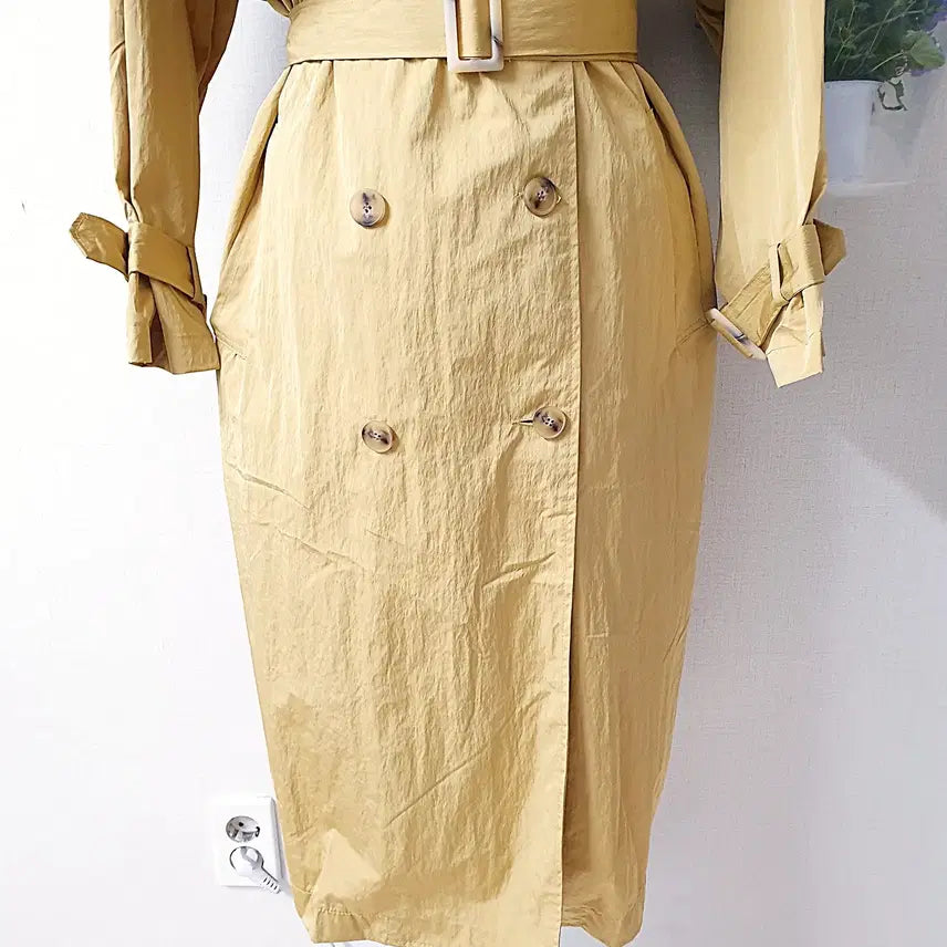 [BUNJANG] BAS Belted Double Trench Coat Yellow / BAS 벨티드 더블 트렌치코트 55~88 옐로우