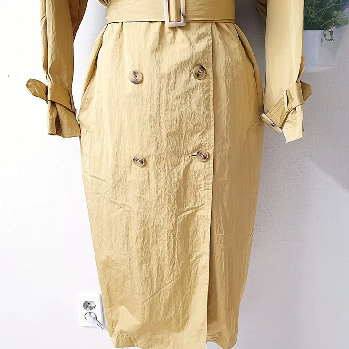 [BUNJANG] BAS Belted Double Trench Coat Yellow / BAS 벨티드 더블 트렌치코트 55~88 옐로우