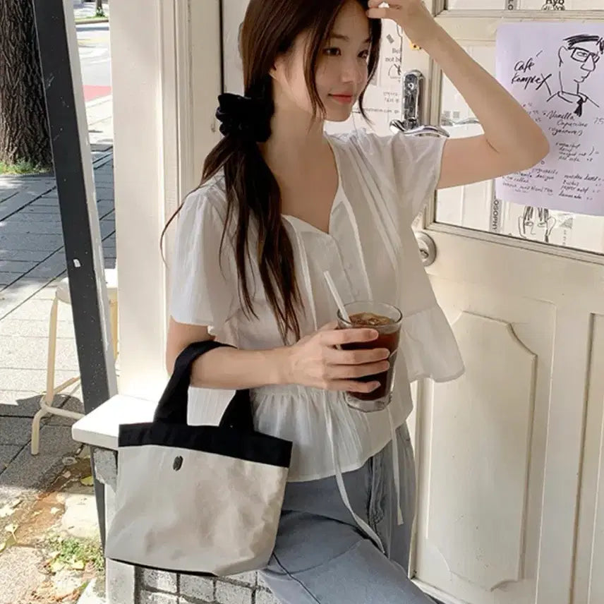 [BUNJANG] White Short Sleeve Blouse / (새제품)청순 화이트 반팔 블라우스