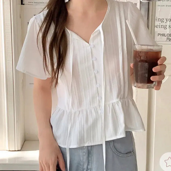 [BUNJANG] White Short Sleeve Blouse / (새제품)청순 화이트 반팔 블라우스