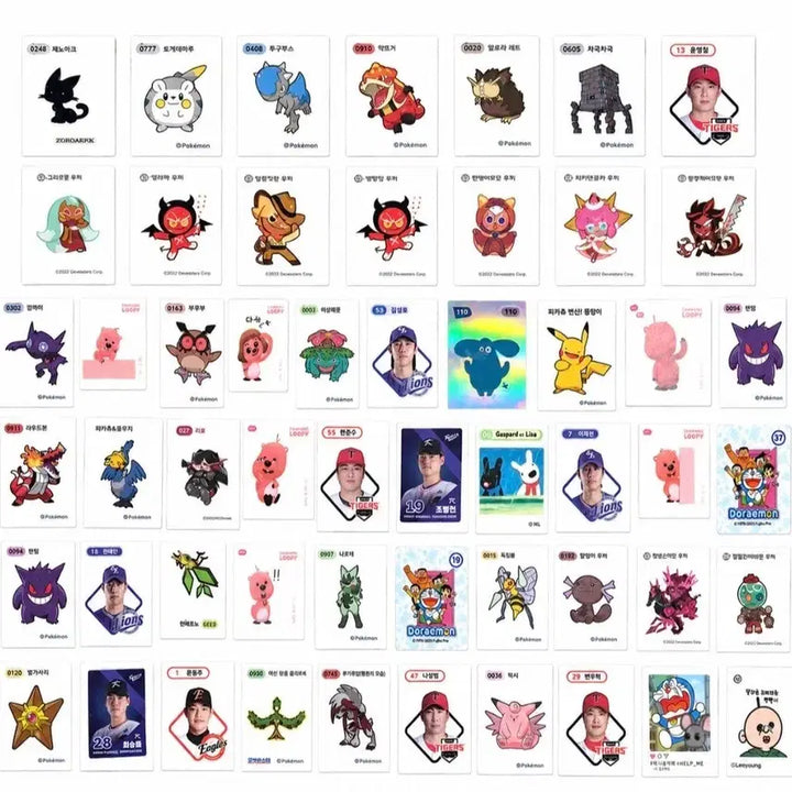 [BUNJANG] 50-Piece Mixed "Tti-bu-ssil" Sticker Collection (Pokemon, Cookie Run, Pro Baseball) / 띠부씰 50장