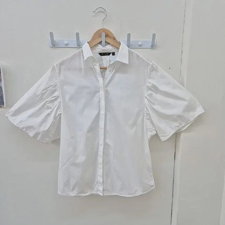 [BUNJANG] Massimo Dutti White Puff Sleeve Short Sleeve Shirt / 마시모두띠 화이트 퍼프 반팔 셔츠