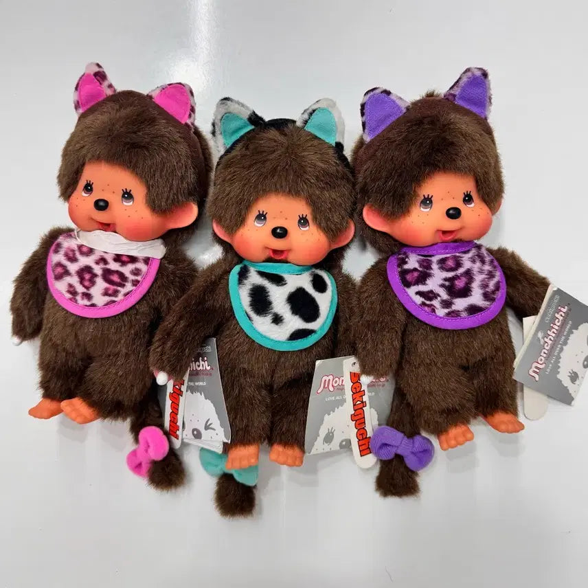 [BUNJANG] Classic Leopard Cat Monchhichi Doll 3-Set / 고전 레오파드 고양이 몬치치 인형 3종 세트