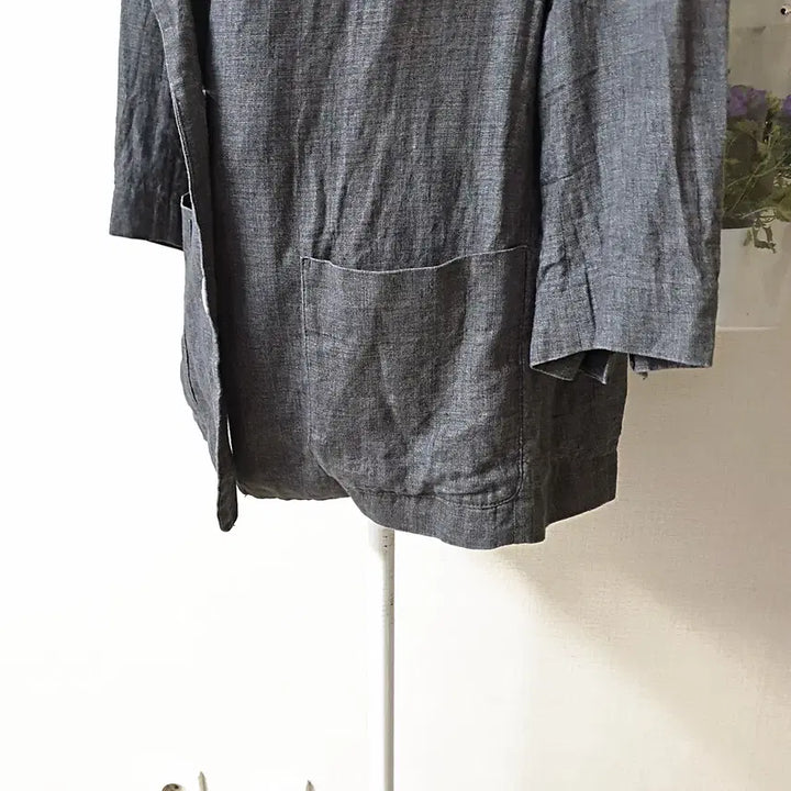 [BUNJANG] 100% Linen Cotton Contrast Collar Jacket (Grey, Size 66) / 린넨100% 코튼배색 카라자켓 66 그레이