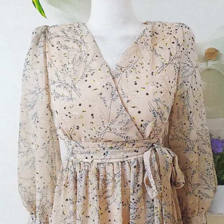 [BUNJANG] Amuse Wrap Style Chiffon Long Dress Beige / 어뮤즈 랩스타일 쉬폰 롱원피스 55 66 베이지