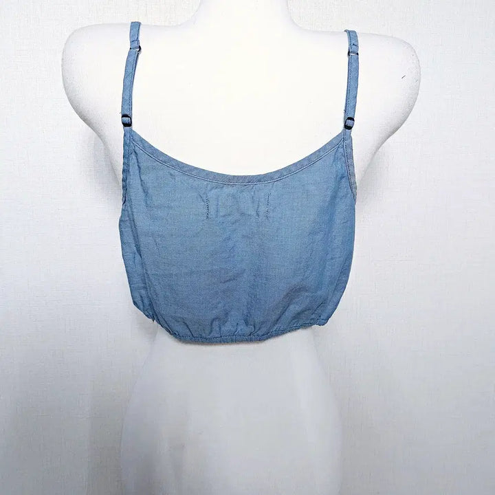 [BUNJANG] Abercrombie Pintuck Denim Ribbon Bustier M / 아베크롬비 핀턱데님 리본 뷔스티에 66 블루