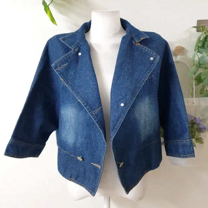 [BUNJANG] Denim Crop Jacket (Free Size, Fits 55-99) / 새상품 55~99 힘있는 크롭청자켓 데님자켓