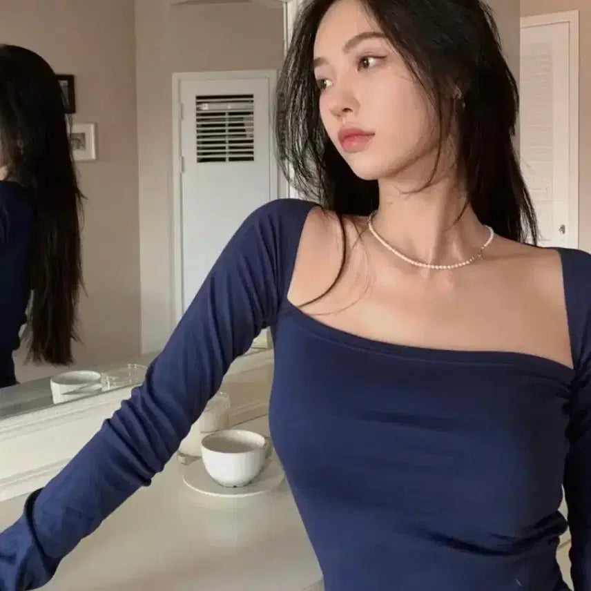 [BUNJANG] Pale Jade Square Neck Long Sleeve Top / 페일제이드 스퀘어넥 긴팔