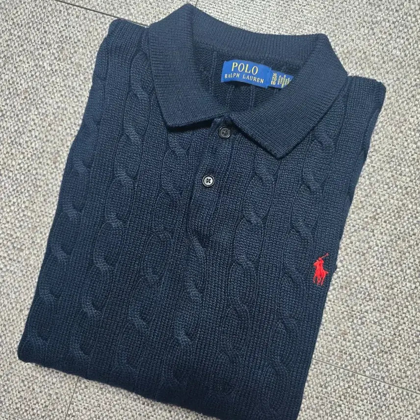 [BUNJANG] Polo Ralph Lauren Cable Knit Short Sleeve Sweater Navy XL / (XL) 폴로 랄프로렌 케이블 반팔 니트 네이비