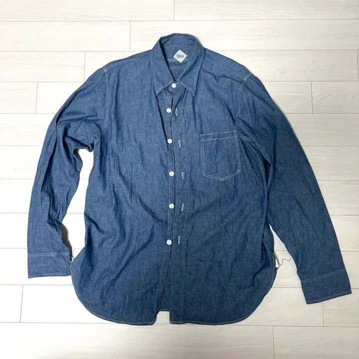[BUNJANG] Corona Utility Chambray Shirt - Navy / 코로나 유틸리티 샴브레이 셔츠 L