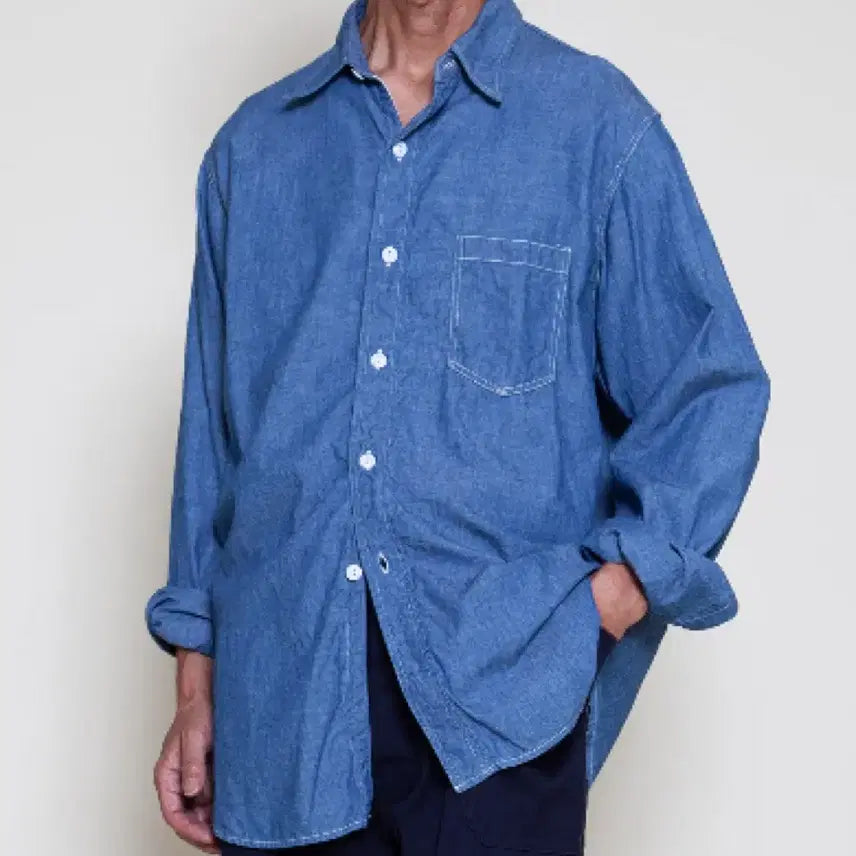 [BUNJANG] Corona Utility Chambray Shirt - Navy / 코로나 유틸리티 샴브레이 셔츠 L