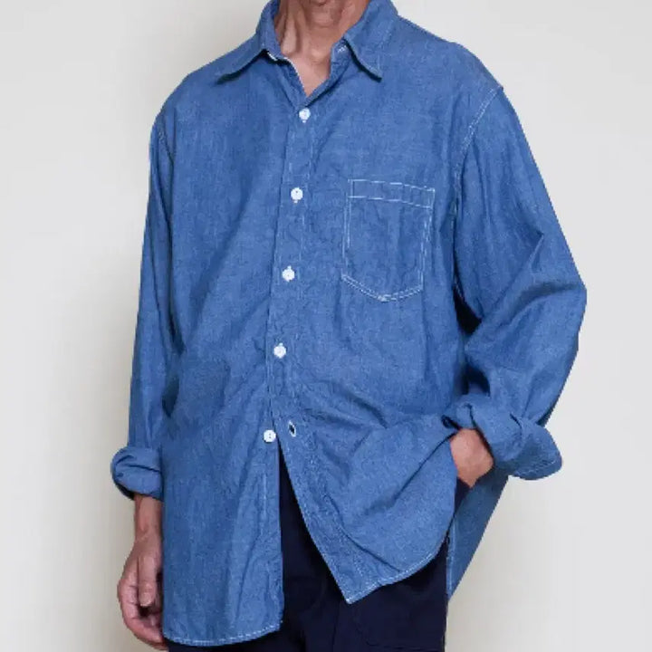 [BUNJANG] Corona Utility Chambray Shirt - Navy / 코로나 유틸리티 샴브레이 셔츠 L