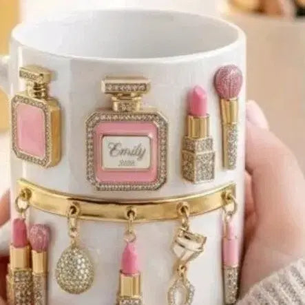 [BUNJANG] White Pink Jewelry Mug Cup / 화이트 핑크 쥬얼리 머그컵