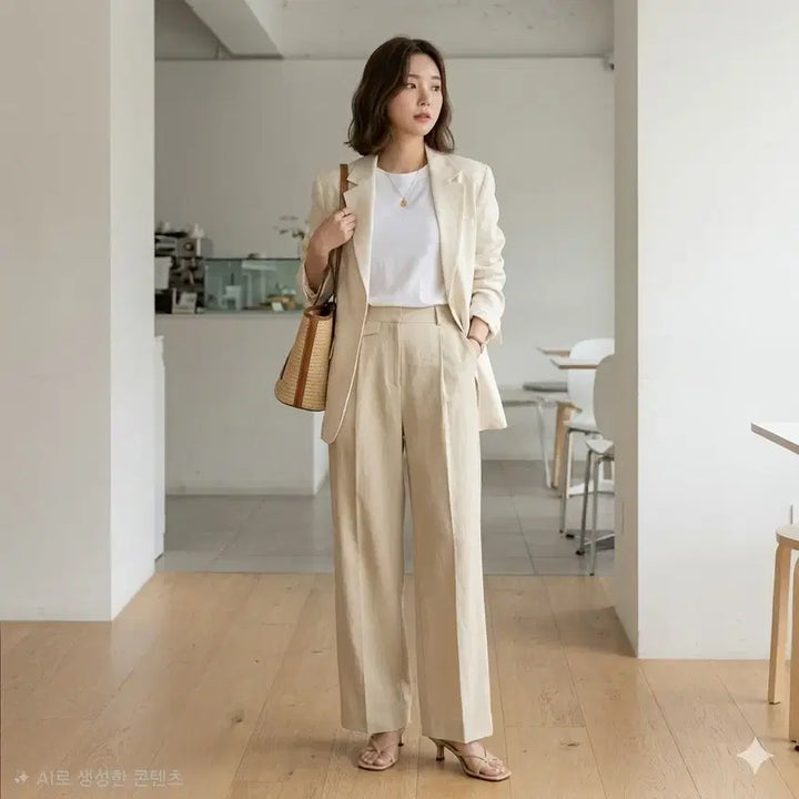 [BUNJANG] COS Viscose Linen Blend Pintuck Wide Pants Beige / COS  비스코스 린넨 혼방 핀턱 와이드 팬츠 베이지