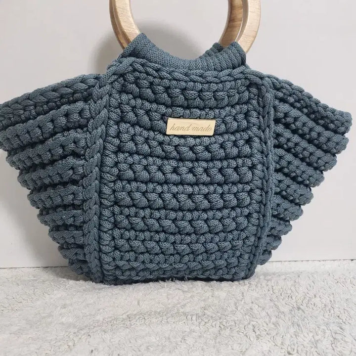 [BUNJANG] Handmade Knit Bag with Wood Ring Handle / 핸드메이드 뜨개 가방