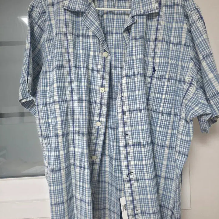 [BUNJANG] Polo Ralph Lauren Linen Blue Check Short Sleeve Shirt L / 폴로 린넨 블루체크 반팔셔츠 100