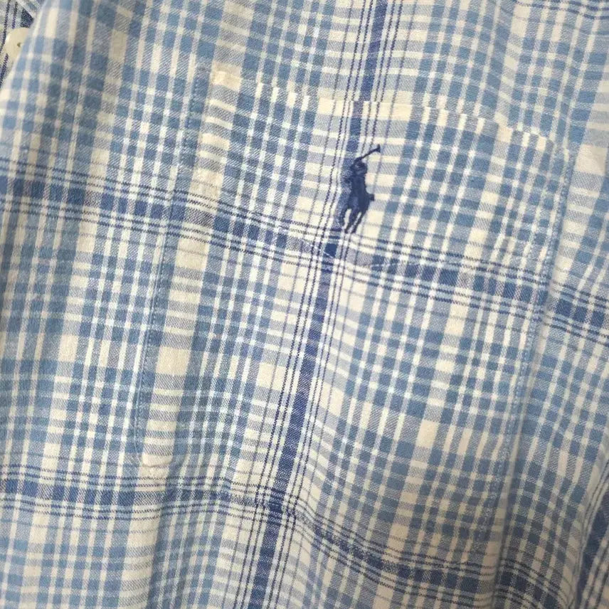 [BUNJANG] Polo Ralph Lauren Linen Blue Check Short Sleeve Shirt L / 폴로 린넨 블루체크 반팔셔츠 100