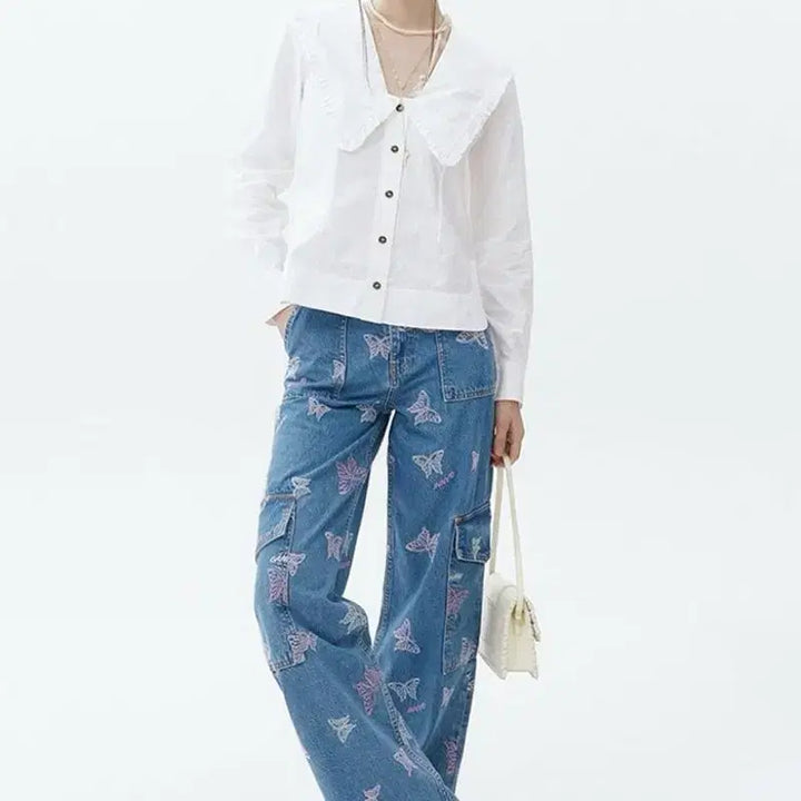 [BUNJANG] GANNI White Poplin V-Neck Shirt / 가니 화이트 포플린 브이넥 셔츠 55-66