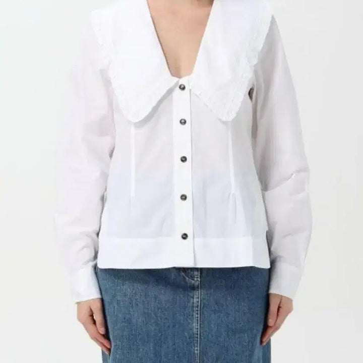 [BUNJANG] GANNI White Poplin V-Neck Shirt / 가니 화이트 포플린 브이넥 셔츠 55-66