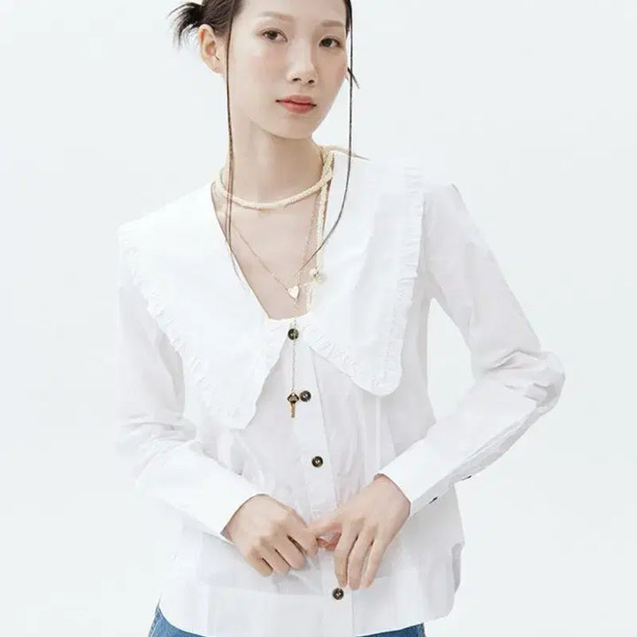 [BUNJANG] GANNI White Poplin V-Neck Shirt / 가니 화이트 포플린 브이넥 셔츠 55-66