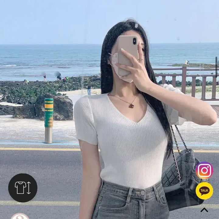 [BUNJANG] Ribbed Short Sleeve T-Shirt (White, Black) / 골지반팔 화이트, 블랙