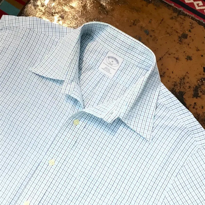 [BUNJANG] Brooks Brothers Green Window Check Cotton Short Sleeve Dress Shirt Men&