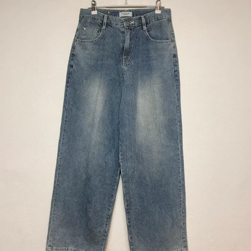 [BUNJANG] Three Quarter Stripe Wide Denim Pants / 3/4 three quarter 스트라이프 와이드 데님 m